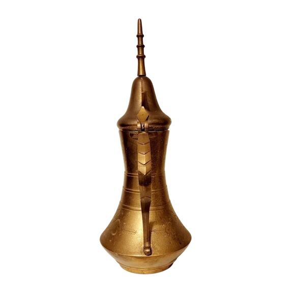 Vintage Solid Brass Dallah 13.5" Tea/Coffee Pot Pitcher w/ Handle & Hinged Lid - Picture 3 of 10